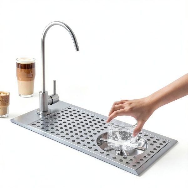 Glass Rinser Cup Washer, Commercial 304 Stainless Steel Pitcher Rinser with Faucet and Multi Angle Cleaning Nozzle for Bar, Cafe, Restaurant, Hotel, Home-1