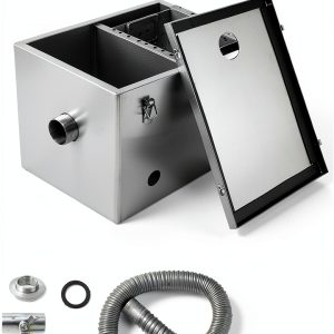 IRONWALLS 8LBS Top Inlet Commercial Grease Interceptor, Stainless Steel Grease Trap 4 Gallon, Under Sink Grease Trap Waste Water Oil-water Separator for Restaurant, Cafe, Canteen, Factory, Kitchen-0