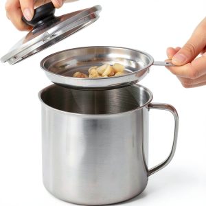 Stainless Steel Grease Container，with Fine Mesh Strainer，for Kitchen Storing Frying Cooking Grease，1.3L-0