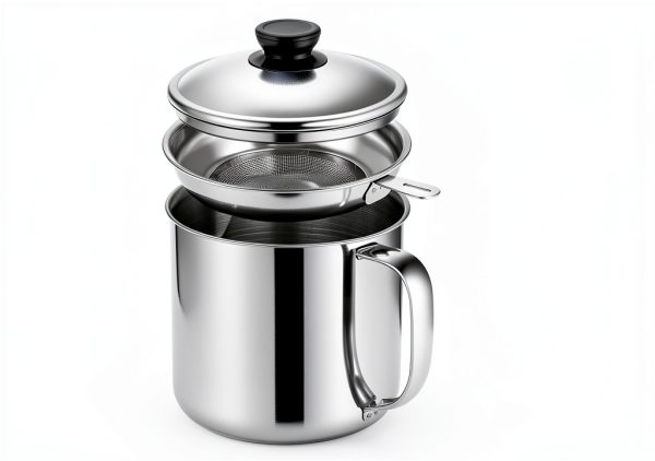 Stainless Steel Grease Container，with Fine Mesh Strainer，for Kitchen Storing Frying Cooking Grease，1.3L-2