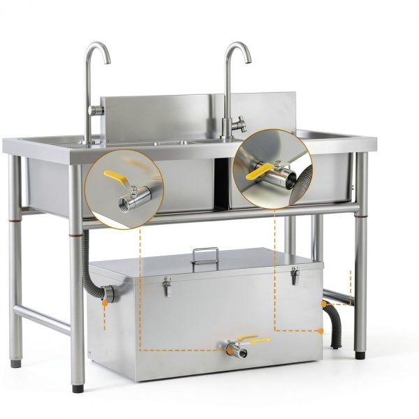 BEAMNOVA Commercial Grease Trap 25lbs Stainless Steel Interceptor, Side Inlet for Restaurant Home Kitchen Tools-2