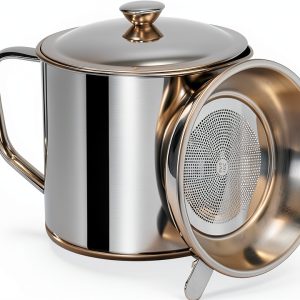 Grease Container with Fine Mesh Strainer, Lid and Easy-Grip Handle (1 L)-0
