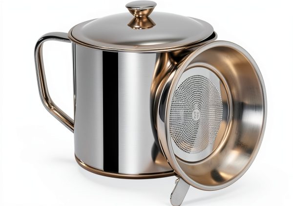 Grease Container with Fine Mesh Strainer, Lid and Easy-Grip Handle (1 L)-0