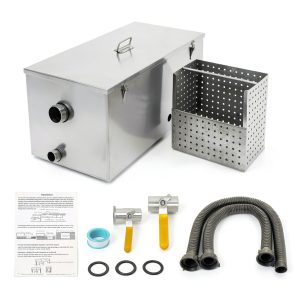 BEAMNOVA Commercial Grease Trap 25lbs Stainless Steel Interceptor, Side Inlet for Restaurant Home Kitchen Tools-0